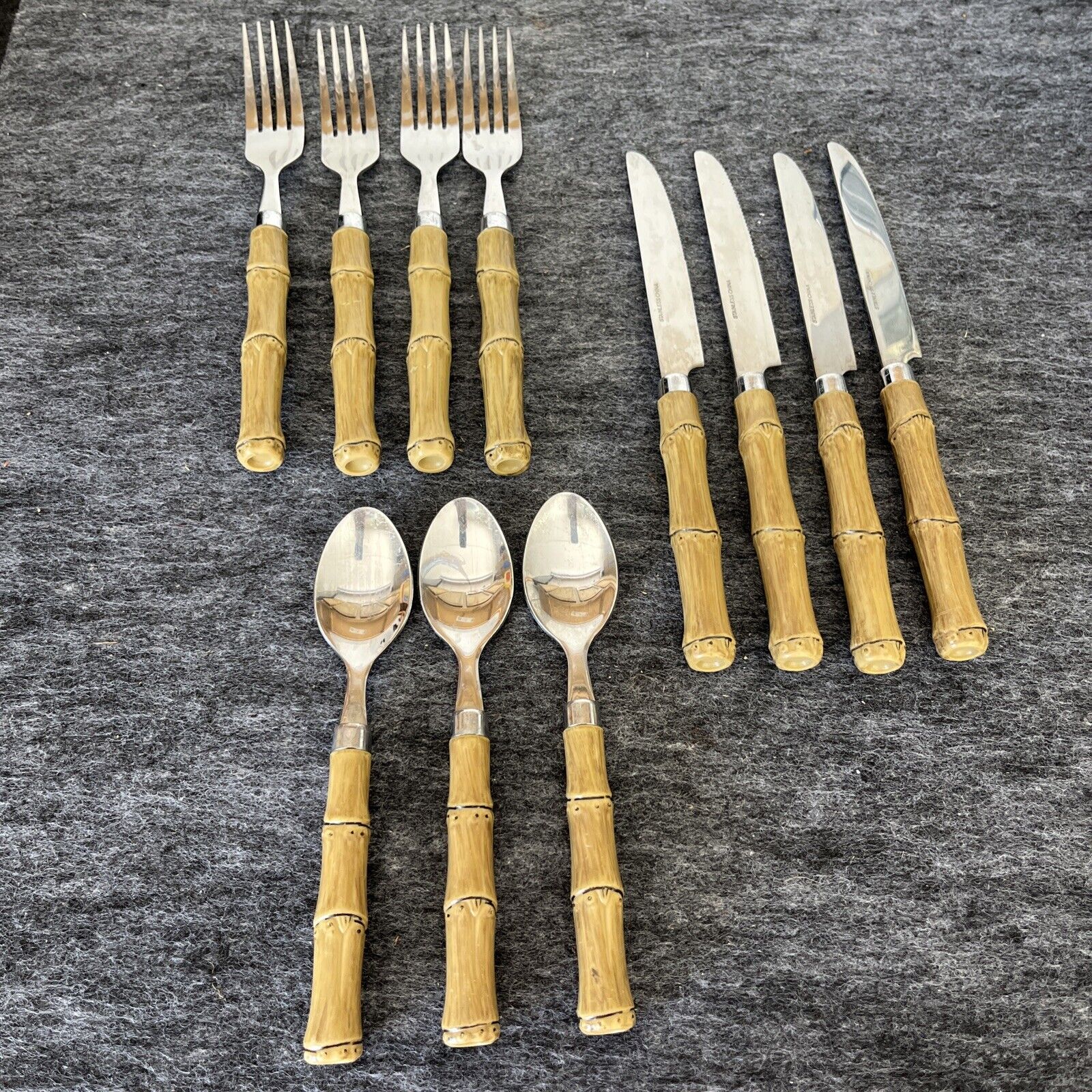 Vintage Bamboo Stainless Steel Flatware, 11 Pieces, Great Condition 