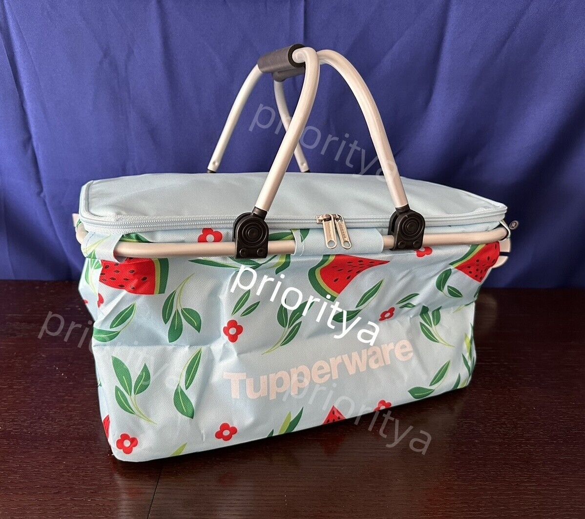 Tupperware Picnic Insulated Cooler Tote Folds Flat Basket Bag Watermelon New