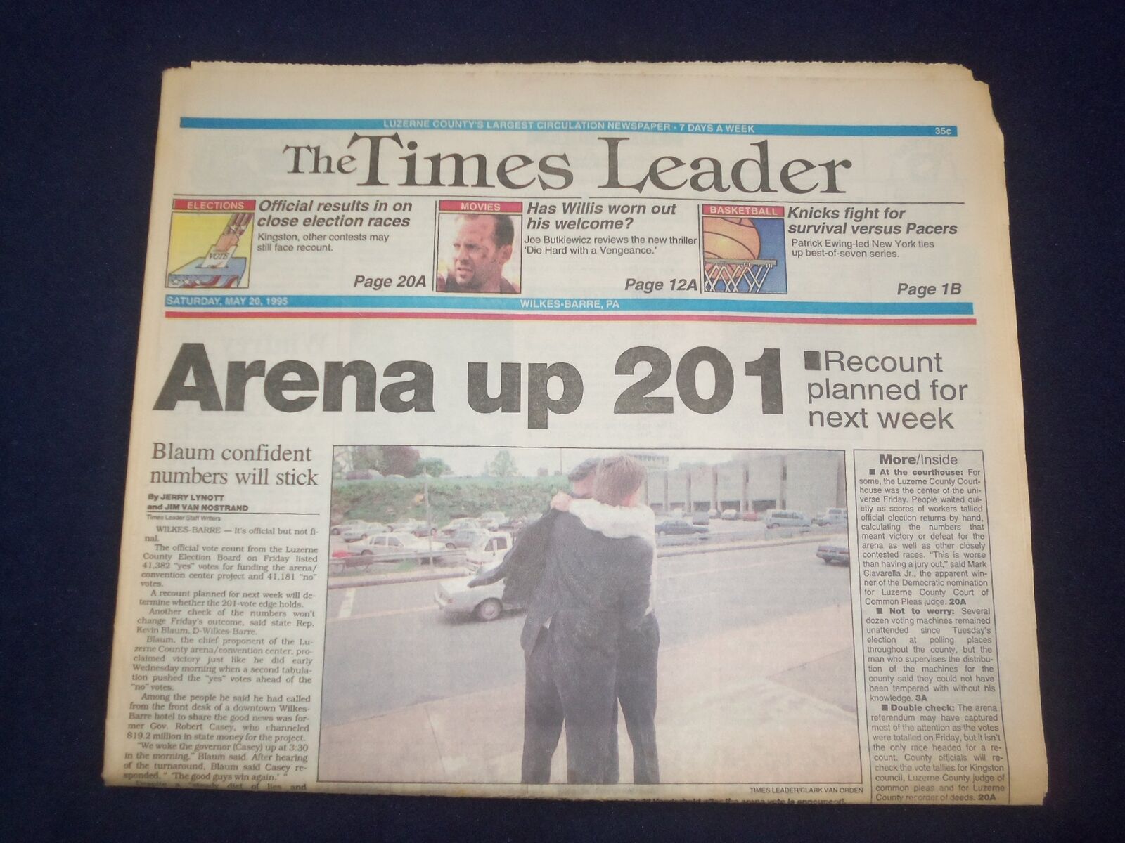 1995 MAY 20 WILKES-BARRE TIMES LEADER - CONVENTION CENTER VOTE RECOUNT - NP 8128