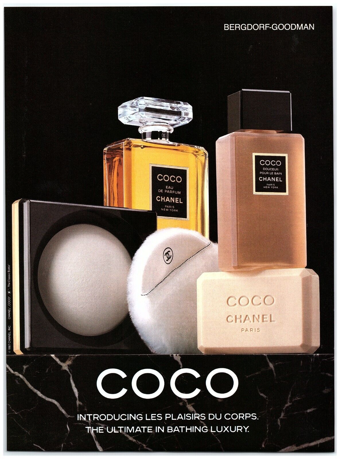 1987 Coco Chanel Print Ad, The Ultimate in Bathing Luxury Les Plaisirs Du Corps