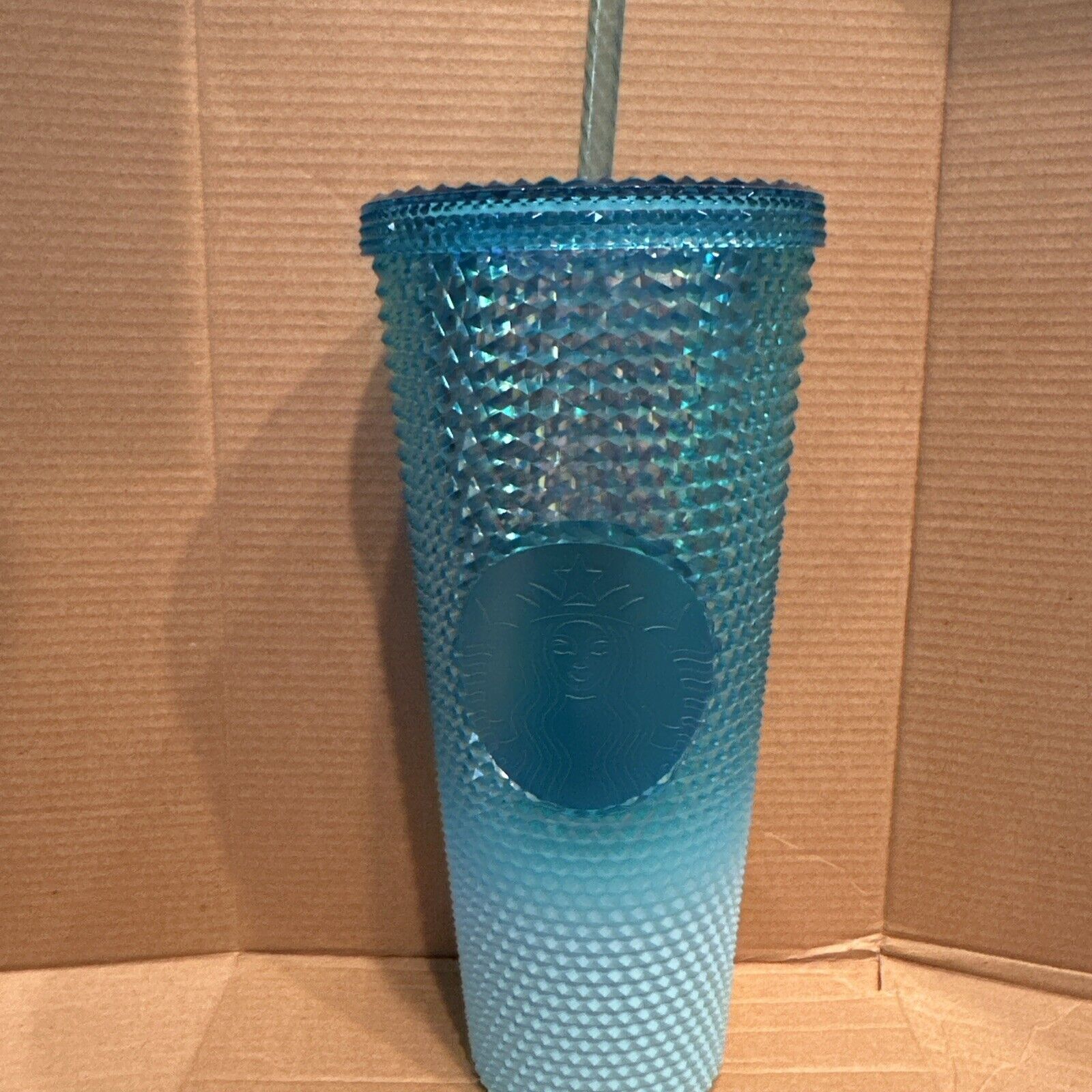 Starbucks Glacier Blue Ombre Gradient Studded Tumbler 24oz Venti 2023 Bling Cup