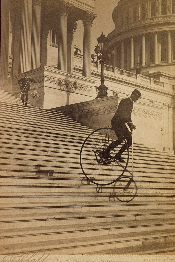 Penny-Farthing Bicycle Goes Down Stairs - 1884 - 4 x 6 Photo Print