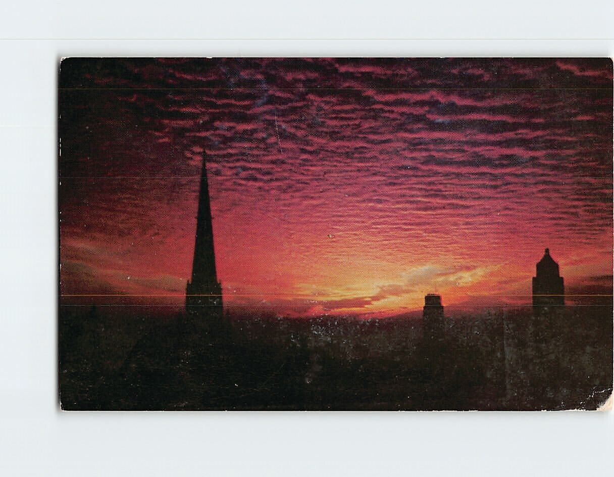Postcard Dawn Over The Loop, Chicago Temple, Chicago, Illinois