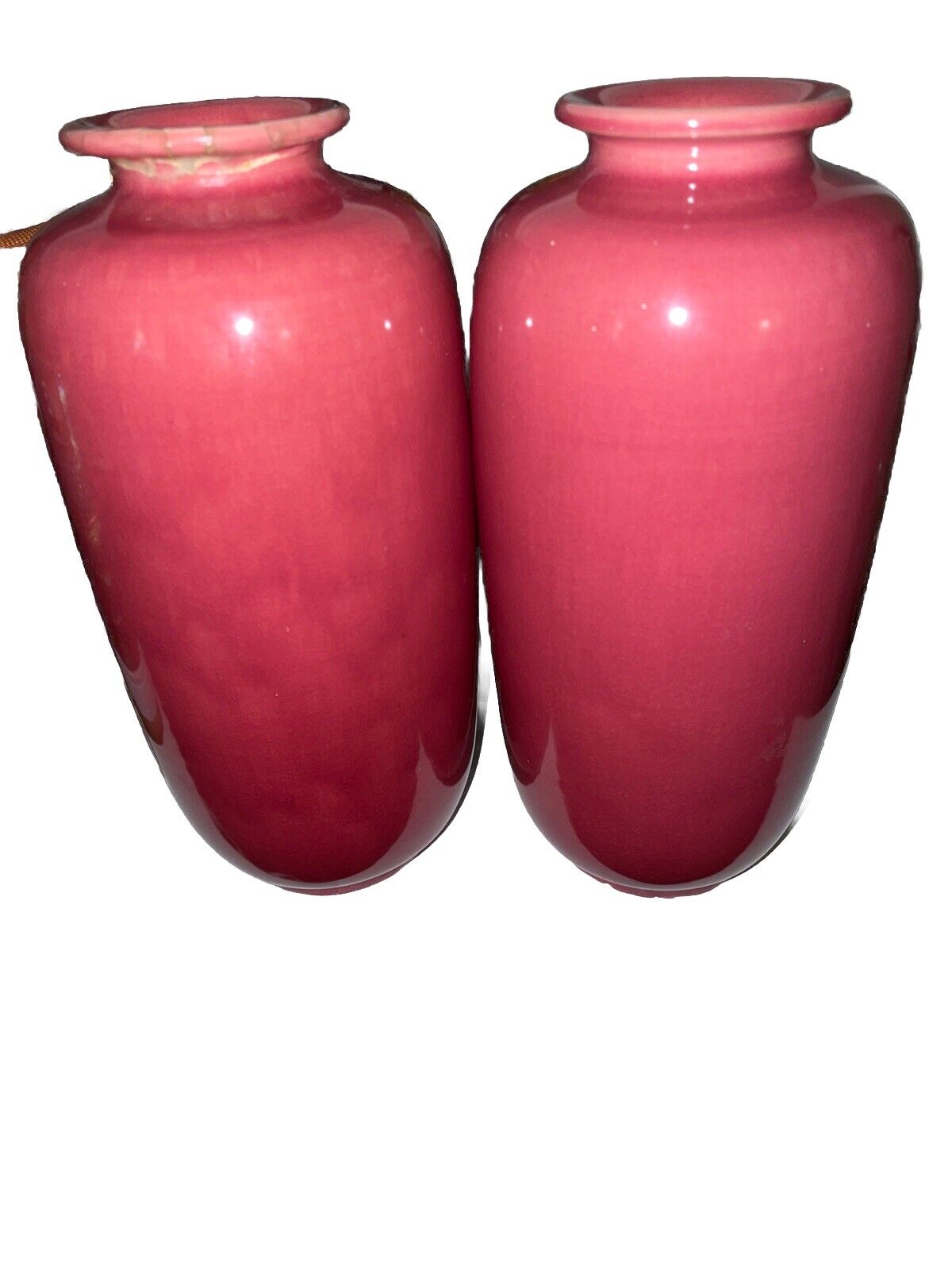 Pair of Japan Monochrome  Pink Awaji Vases (One Repaired) Art Deco Era