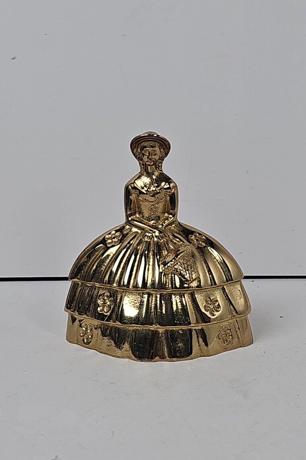 Vintage Solid Brass Victorian Southern Belle England Table Hand Bell Figurine
