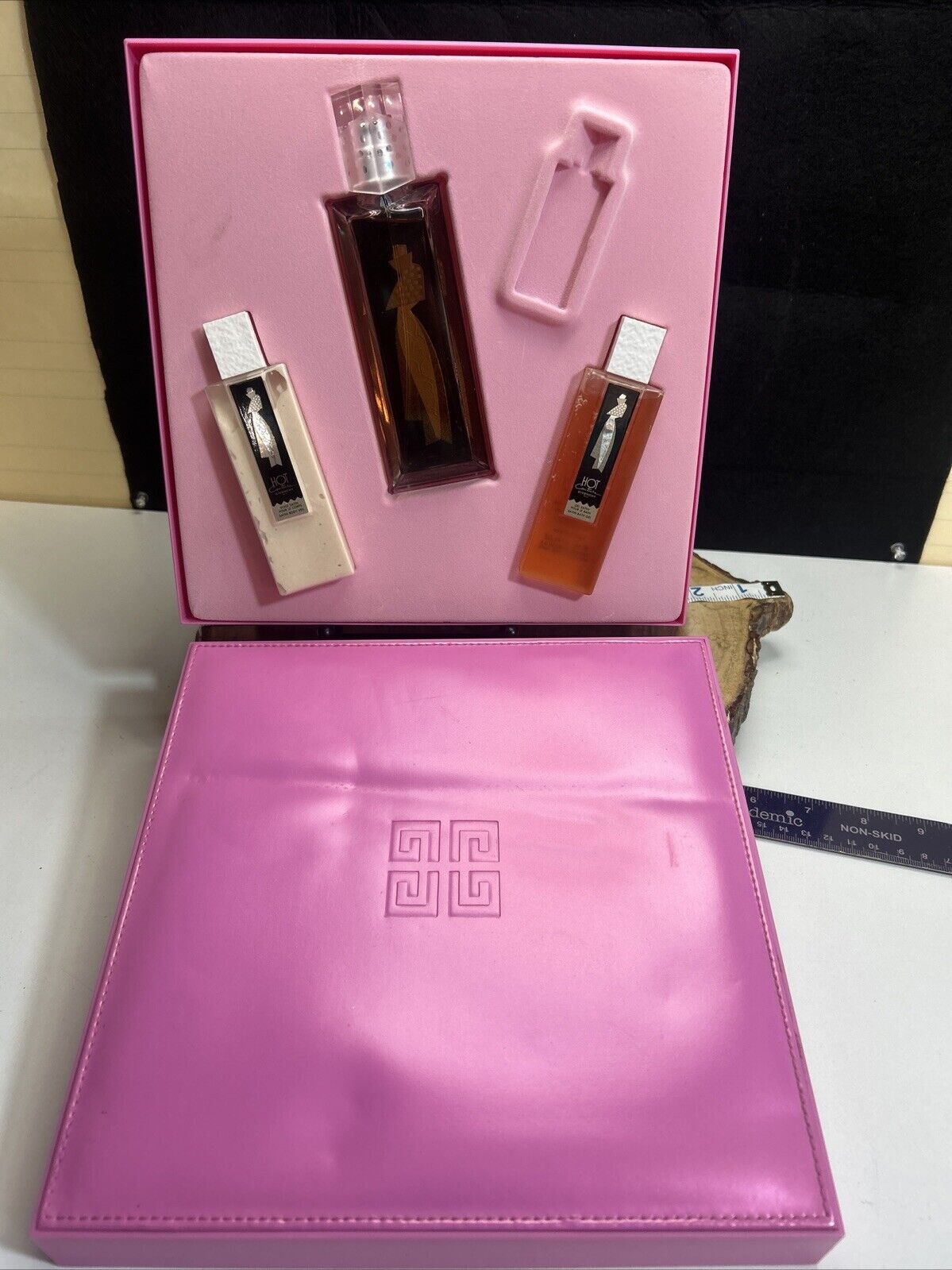 Vintage Givenchy Hot Couture Perfume, Bath Gel, Satin Body Veil Open Box  50ml