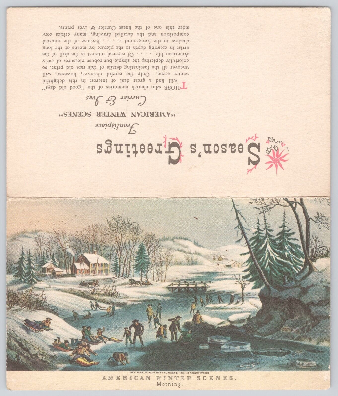 Postcard Currier & Ives American Winter Scenes Morning Ice Skating Frontispiece