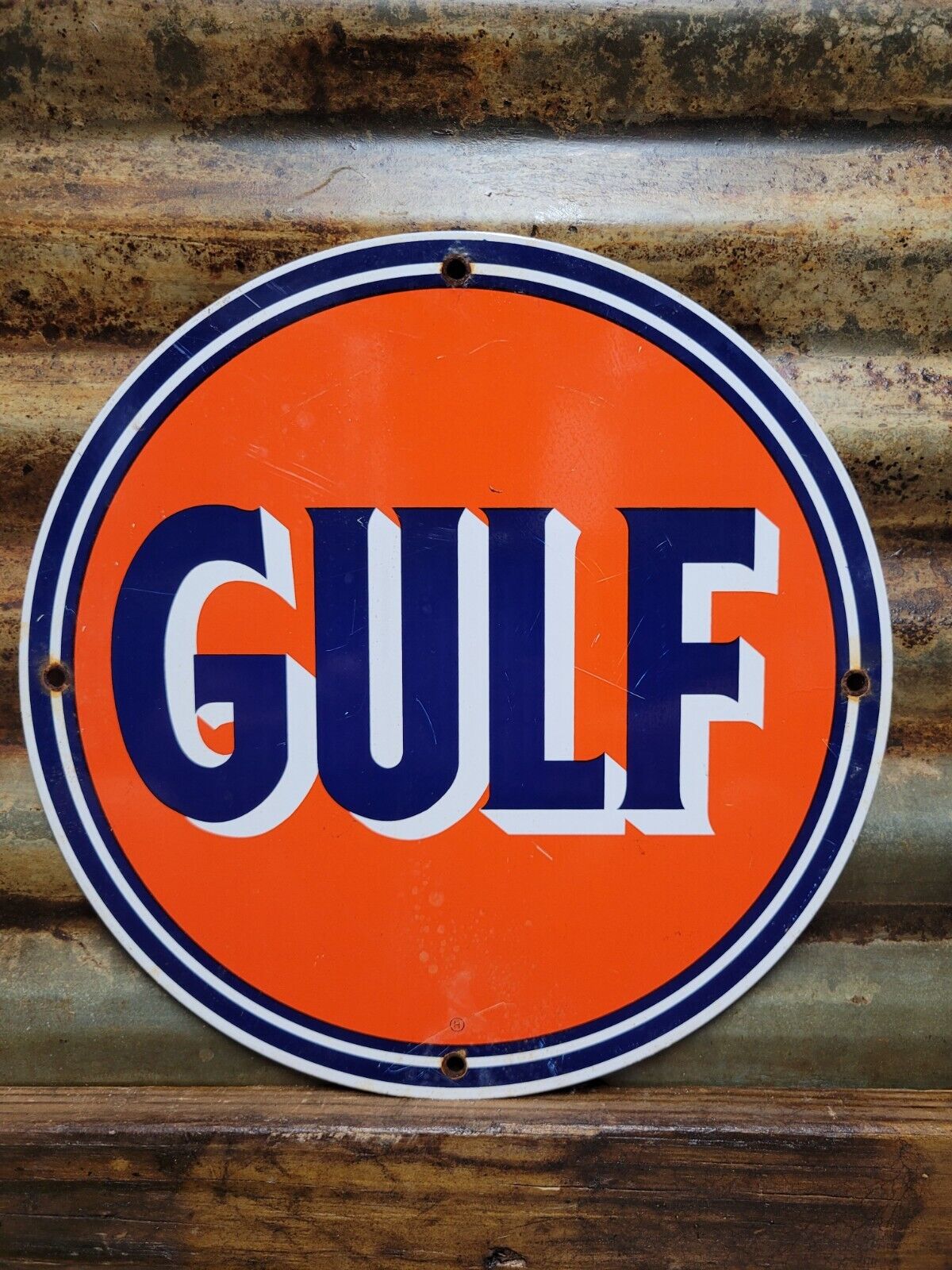 VINTAGE GULF PORCELAIN SIGN OIL GAS STATION PUMP PLATE SERVICE OLD TEXAS LUBE 12