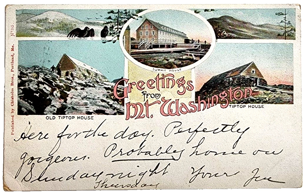 Old Vintage Postcard of Greetings From Mt Washington White Mountains Posted 1904