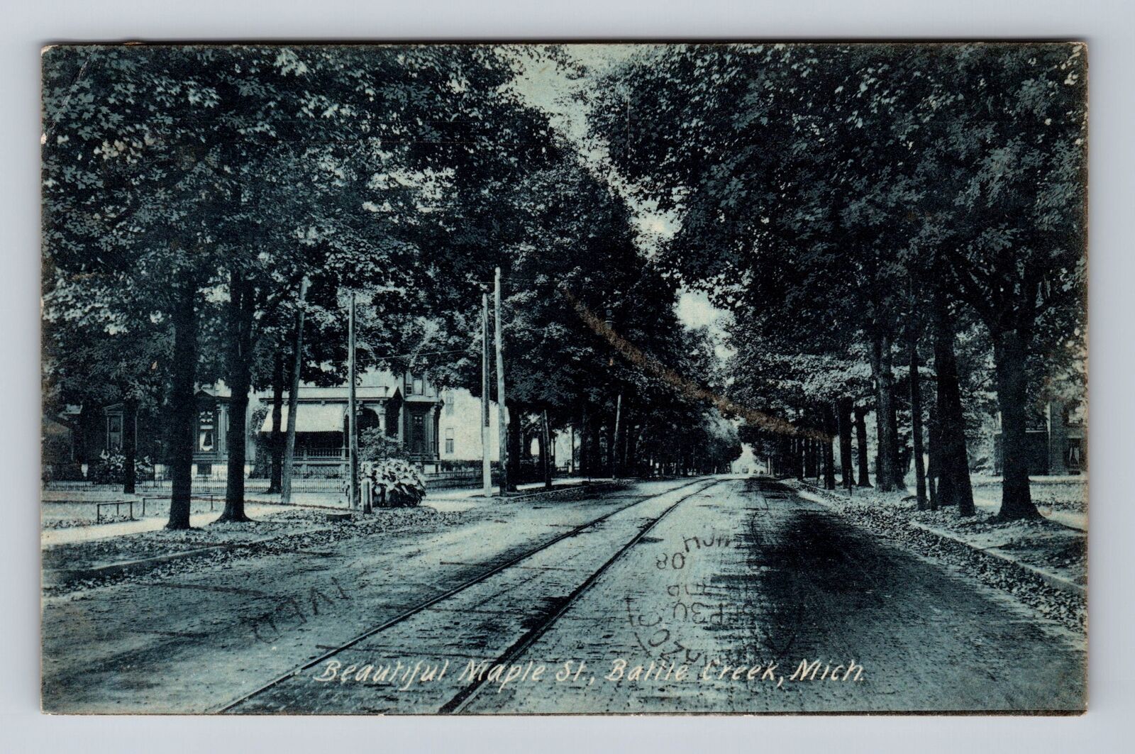 Battle Creek MI-Michigan, Beautiful Maple St, Antique, Vintage c1908 Postcard