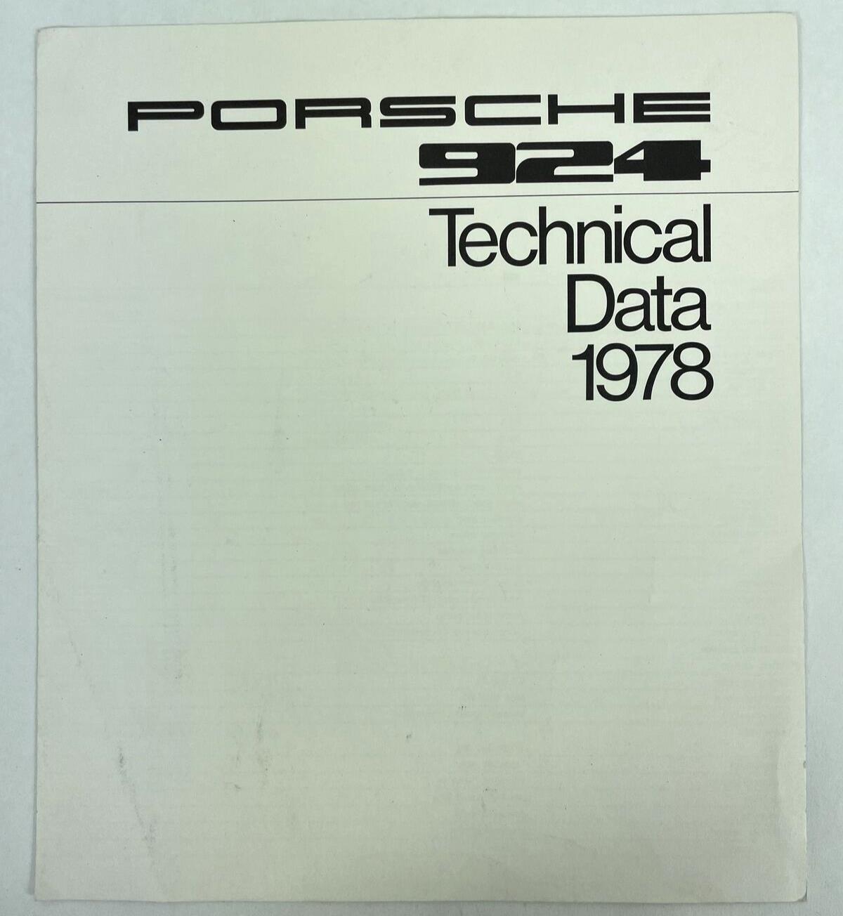 Vintage 1978 Porsche 924 Coupe Technical Data Showroom Sales Folder, Brochure 