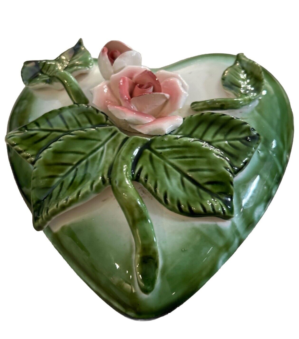 VTG ESTATE SALE 1950s Royal Sealy Heart Shaped Trinket Box Dish Roses Japan