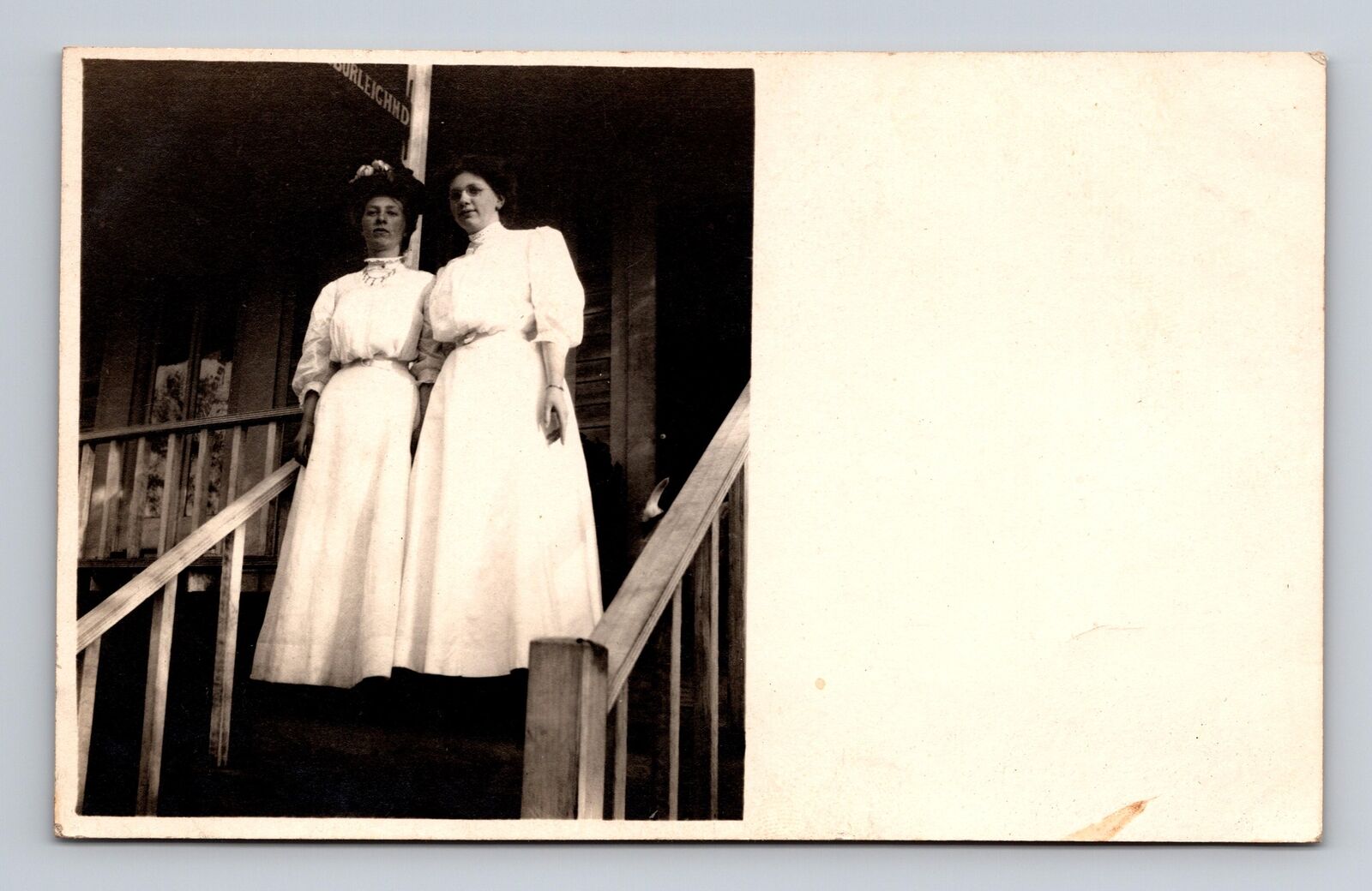 RPPC Postcard Two Women in White Dresses On Stairs