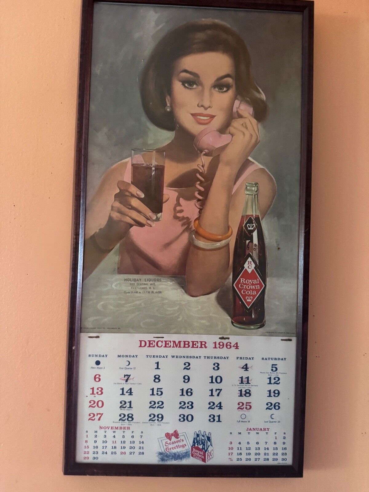 Rare 1965 Royal Crown Soda Advertising Vintage Calendar Framed