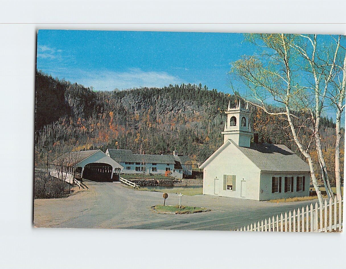 Postcard Covered Bridge & Church New Hampshire USA