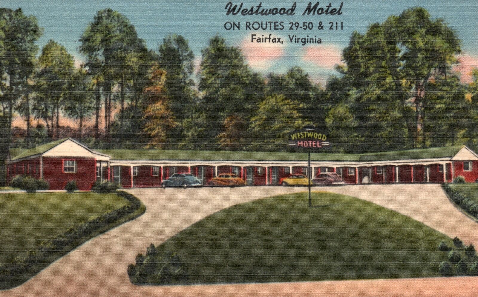 Vintage Postcard Westwood Motel On Routes 29 to 50 and 211 Fairfax Virginia VA