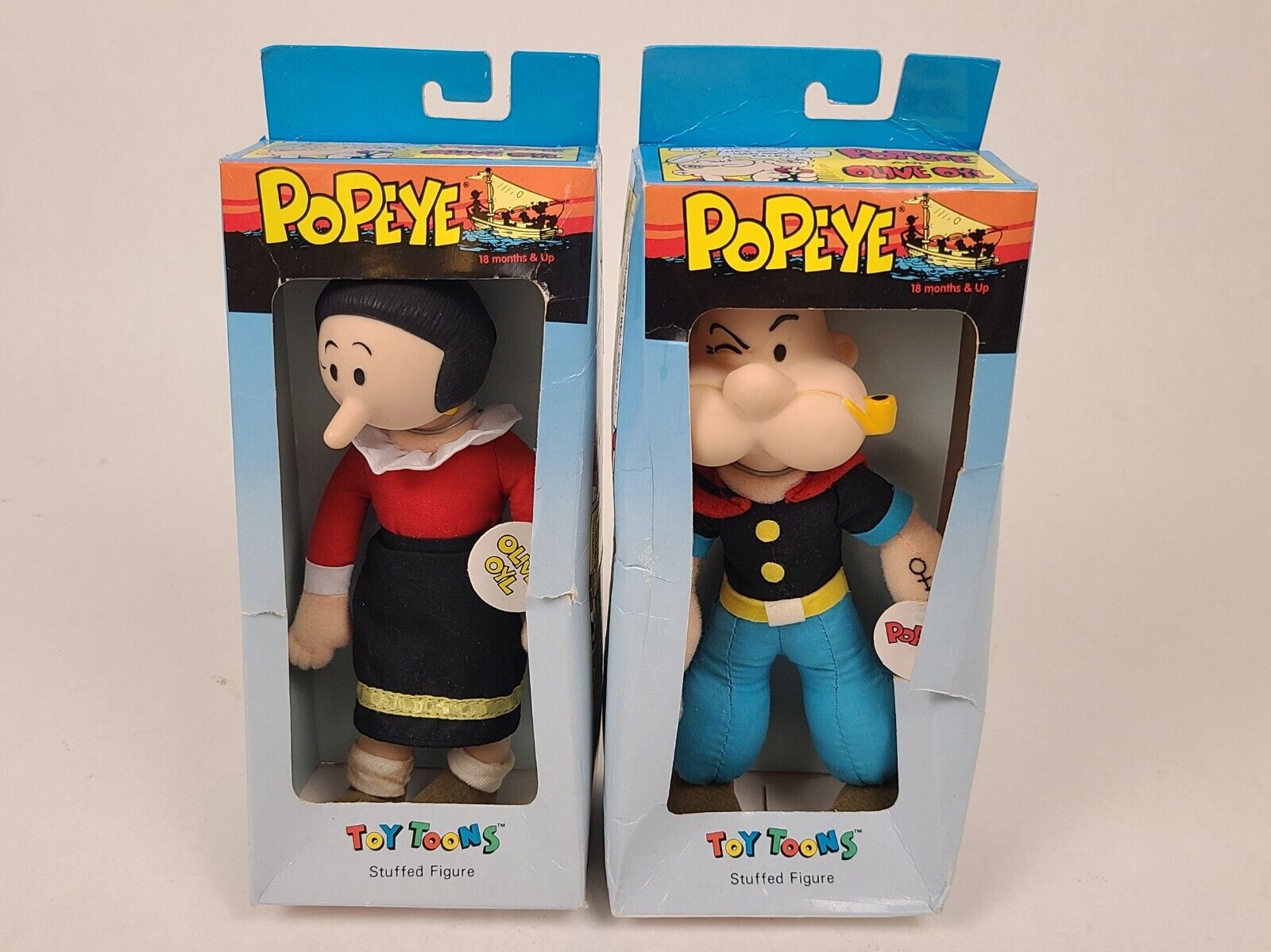 Vtg 1990 Popeye & Olive Oyl Toy Toons Stuffed Figure Doll Cartoon Comic Strip