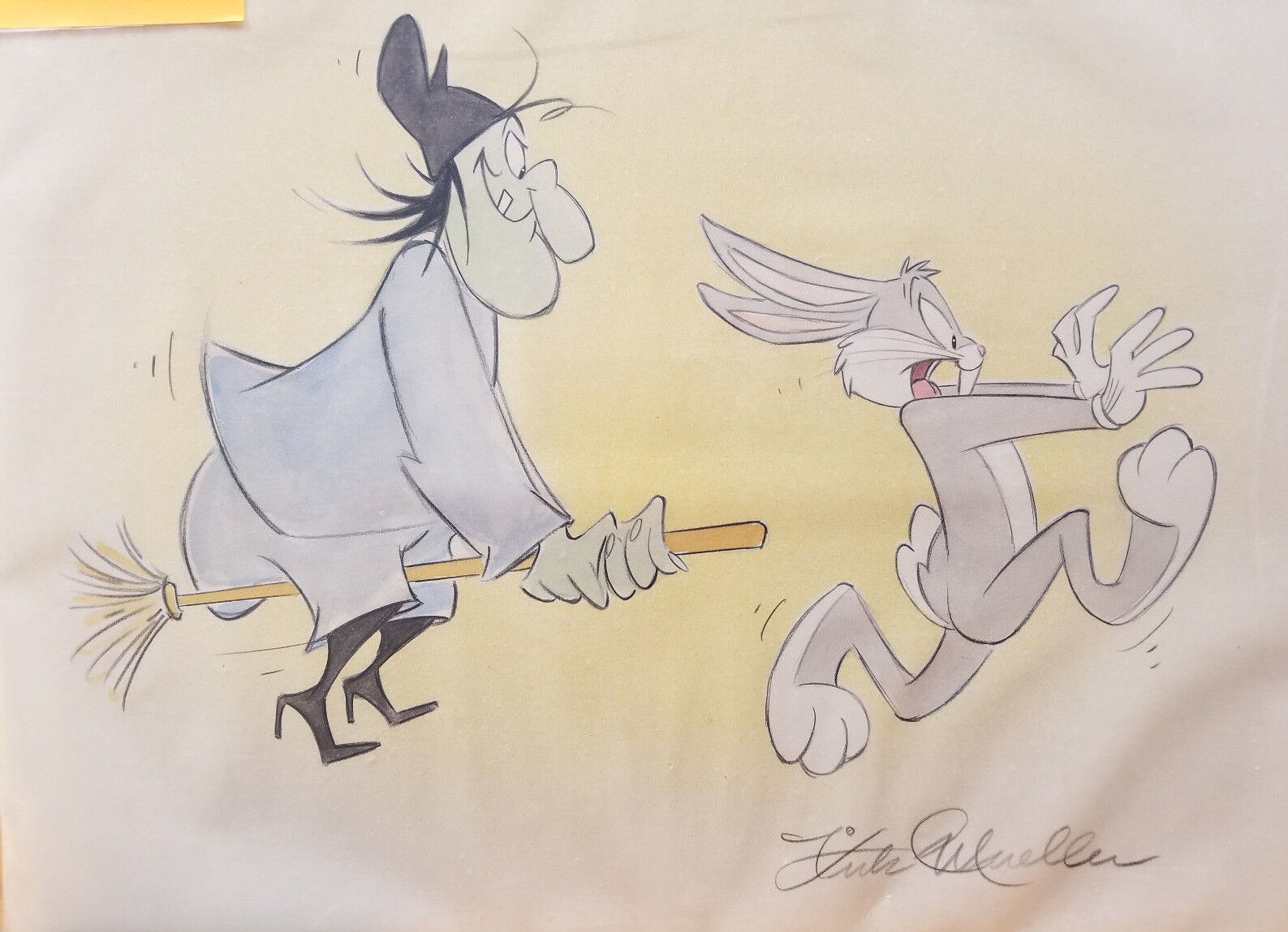 Warner Brothers Witch Hazel & Bugs Bunny Original Drawing Signed by Kirk Mueller