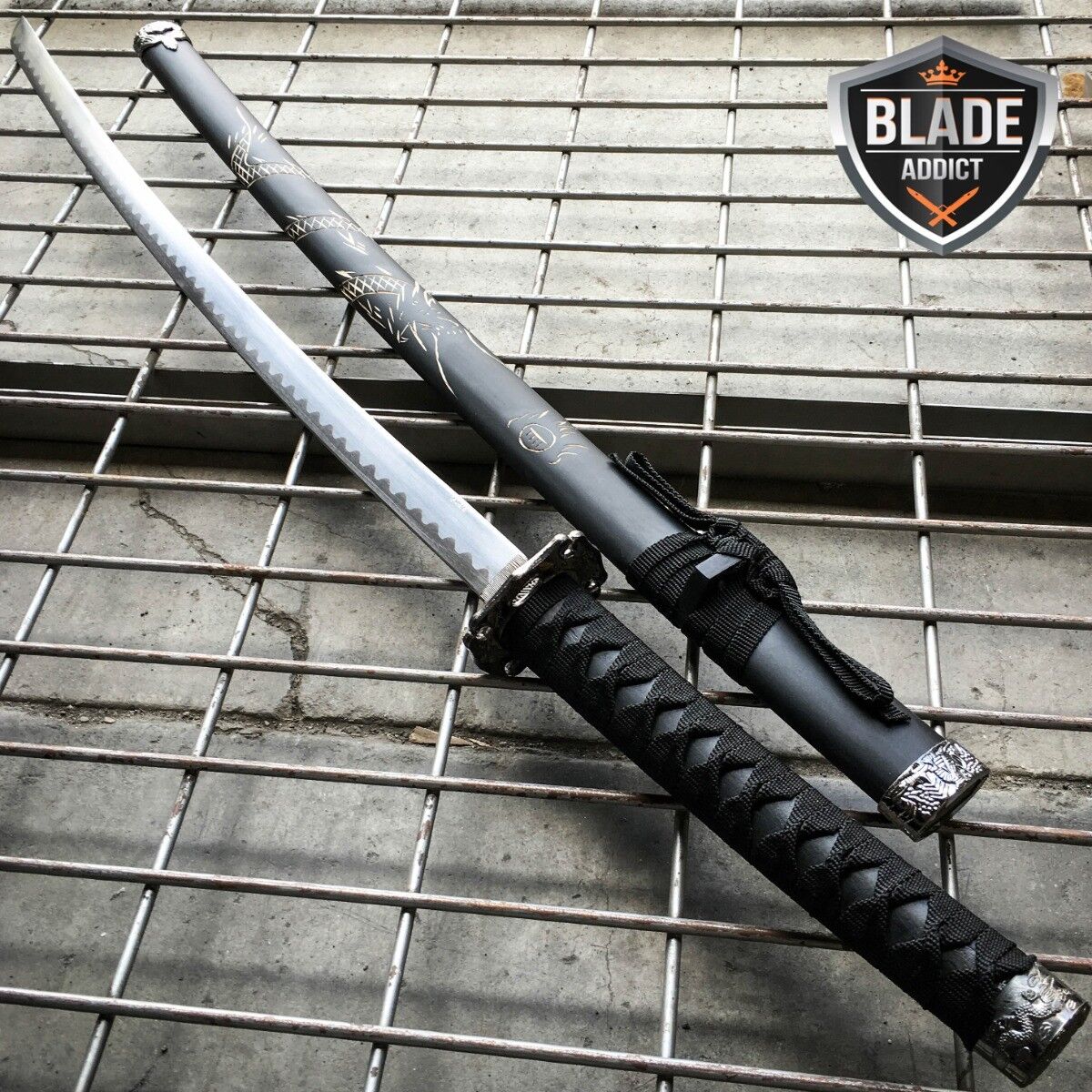 Japanese Samurai Sword KATANA Steel Ninja Blade BLACK Dragon Tang Wood New