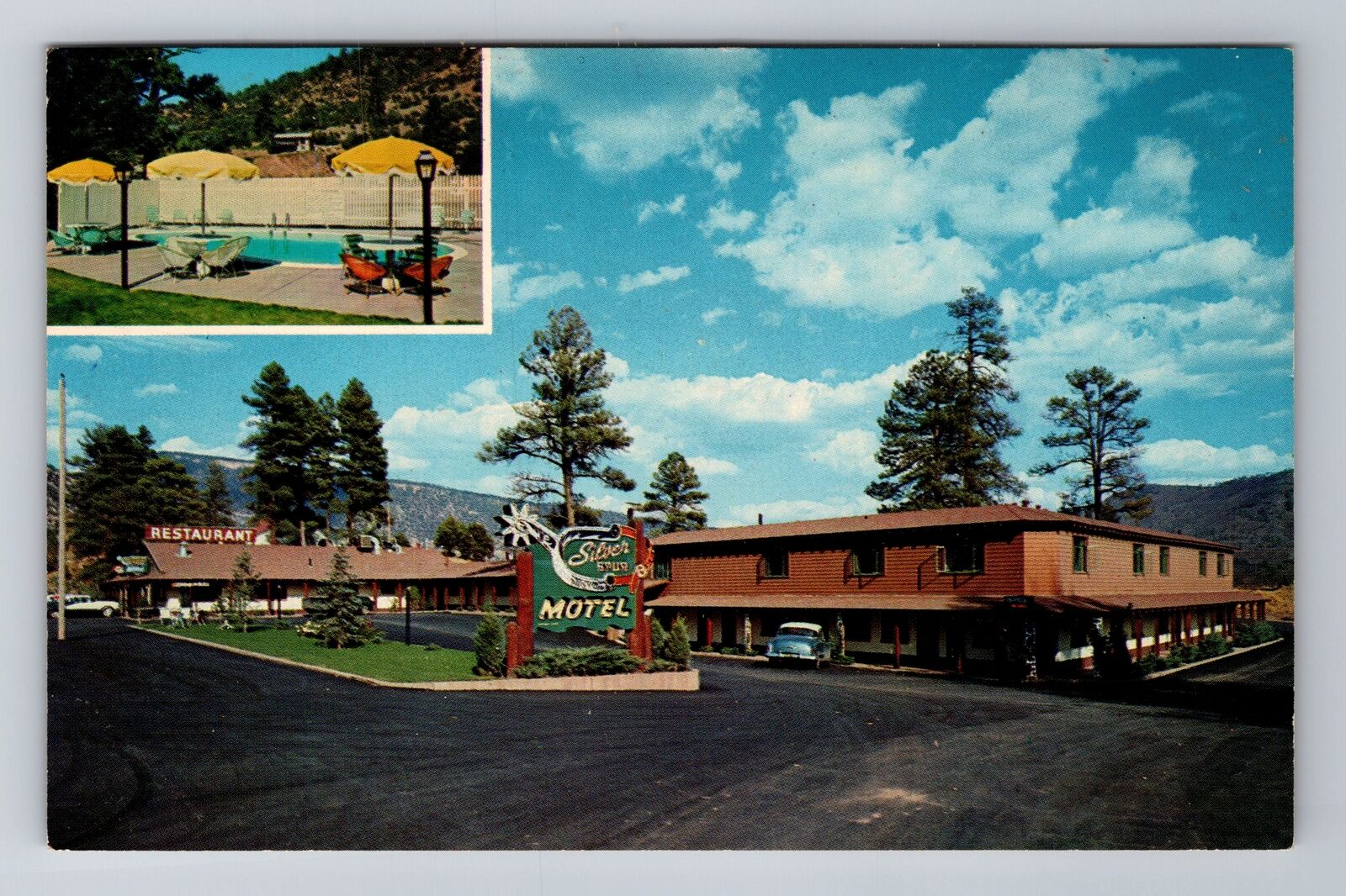 Durango CO-Colorado, Silver Spur Motel, 50\'s Car, Advertising, Vintage Postcard