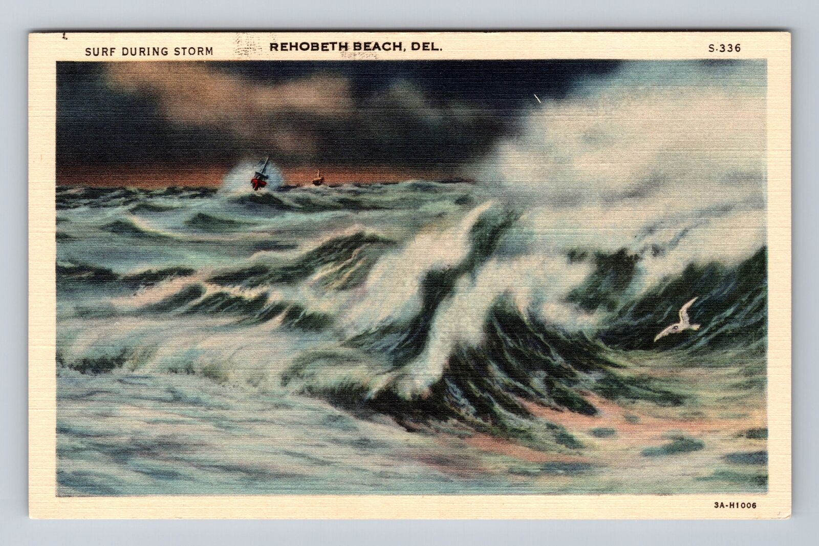Rehoboth Beach DE-Delaware, Scenic View Surf During Storm Vintage Postcard
