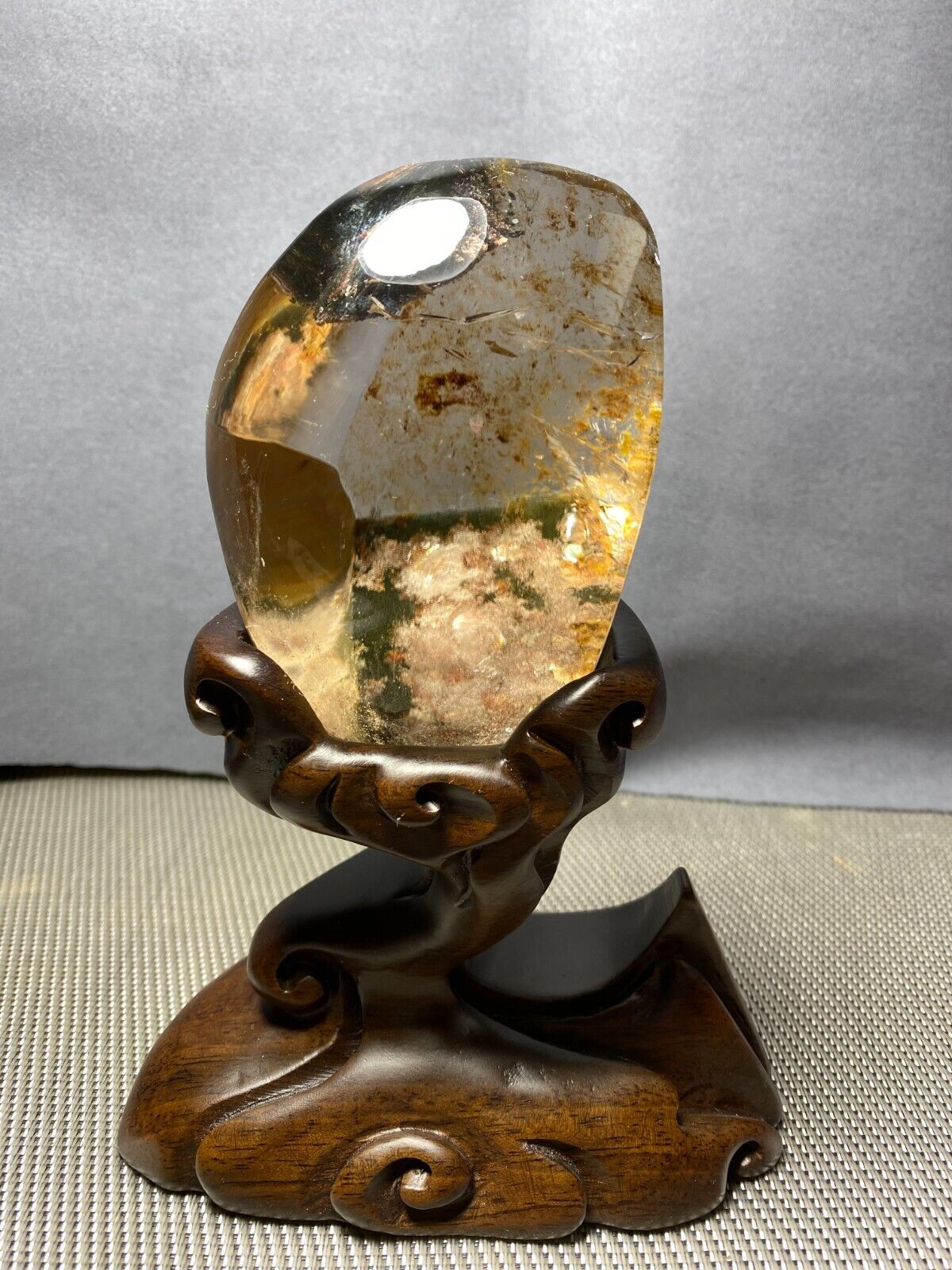 Top Rare Natural Ghost phantom quartz crystal Mineral specimen Decor+stand