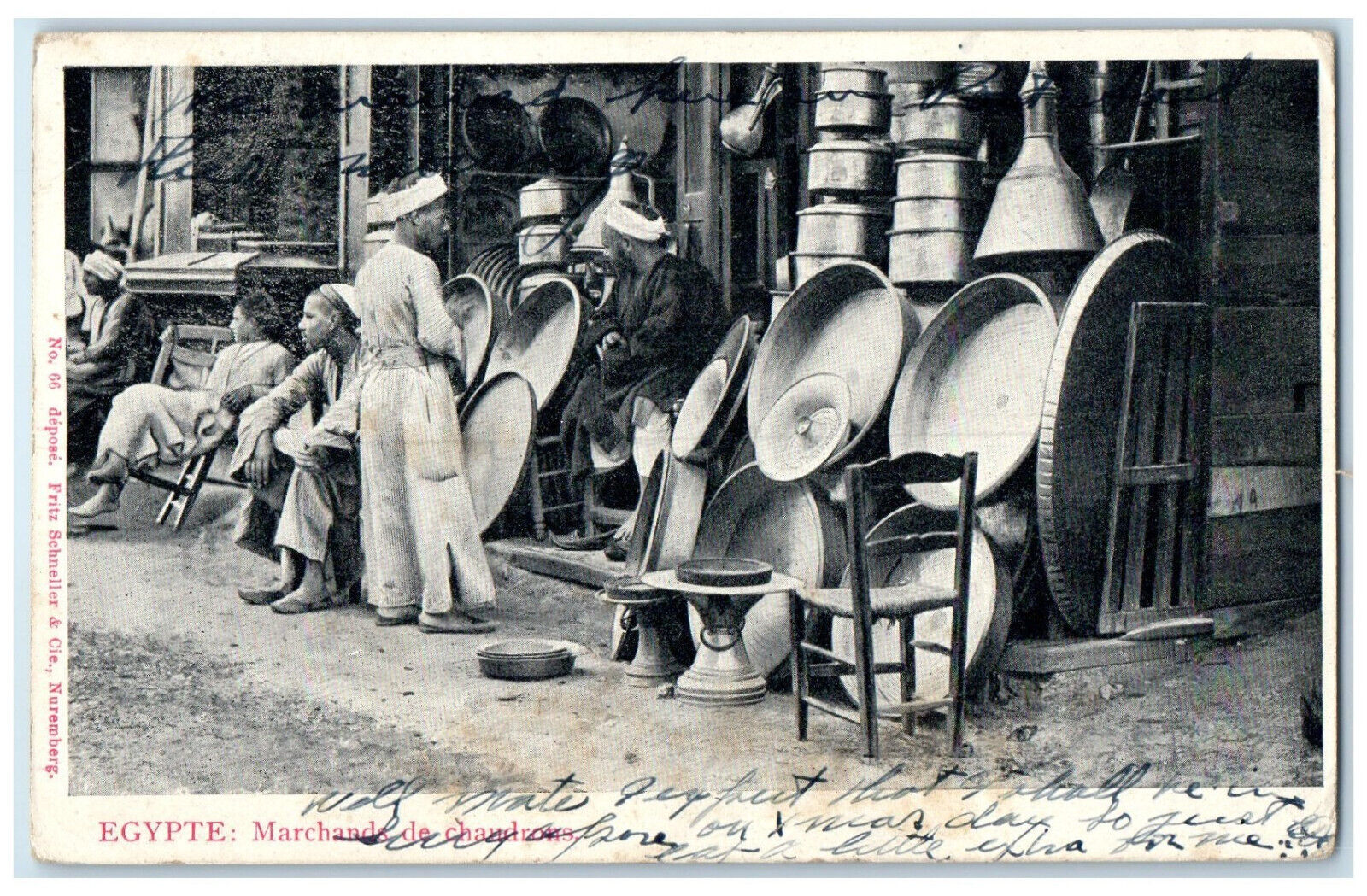 1912 Scene at Store Cauldron Merchants Egypt Posted Antique Postcard