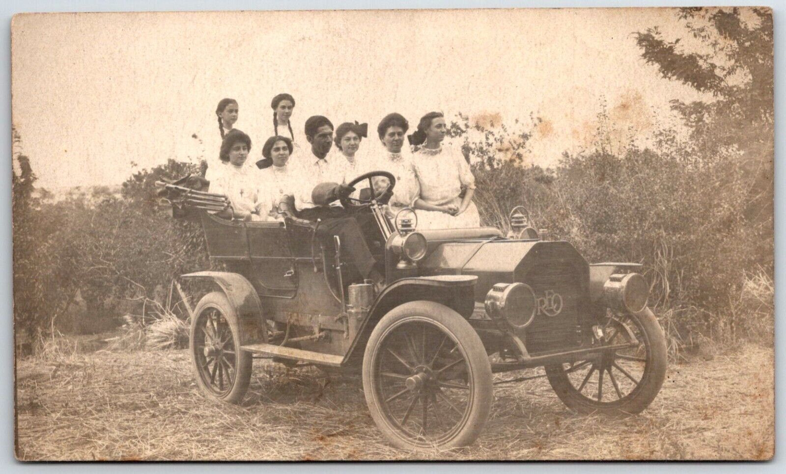 REO Motor Car Automobile women ladies RPPC Antique Real Photo Postcard