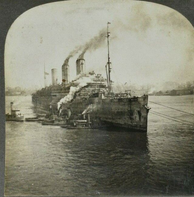 WW1 US Transport Leviathan Largest Steamship Afloat 1920s Stereoview Card