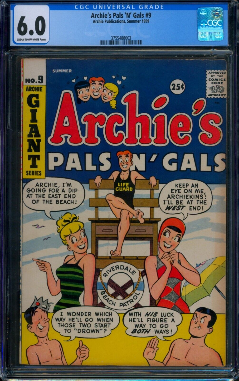 Archie's Pals 'n' Gals #9 ⭐ CGC 6.0 ⭐ Betty & Veronica Swimsuit Cover GGA 1959