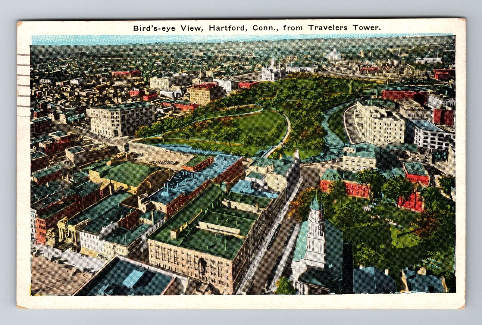 Hartford CT-Connecticut, Aerial Of City Area, Antique Vintage c1934 Postcard