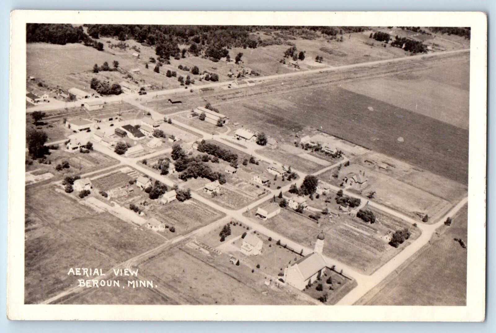 Beroun Minnesota MN Postcard RPPC Photo Aerial View c1940's Vintage Unposted