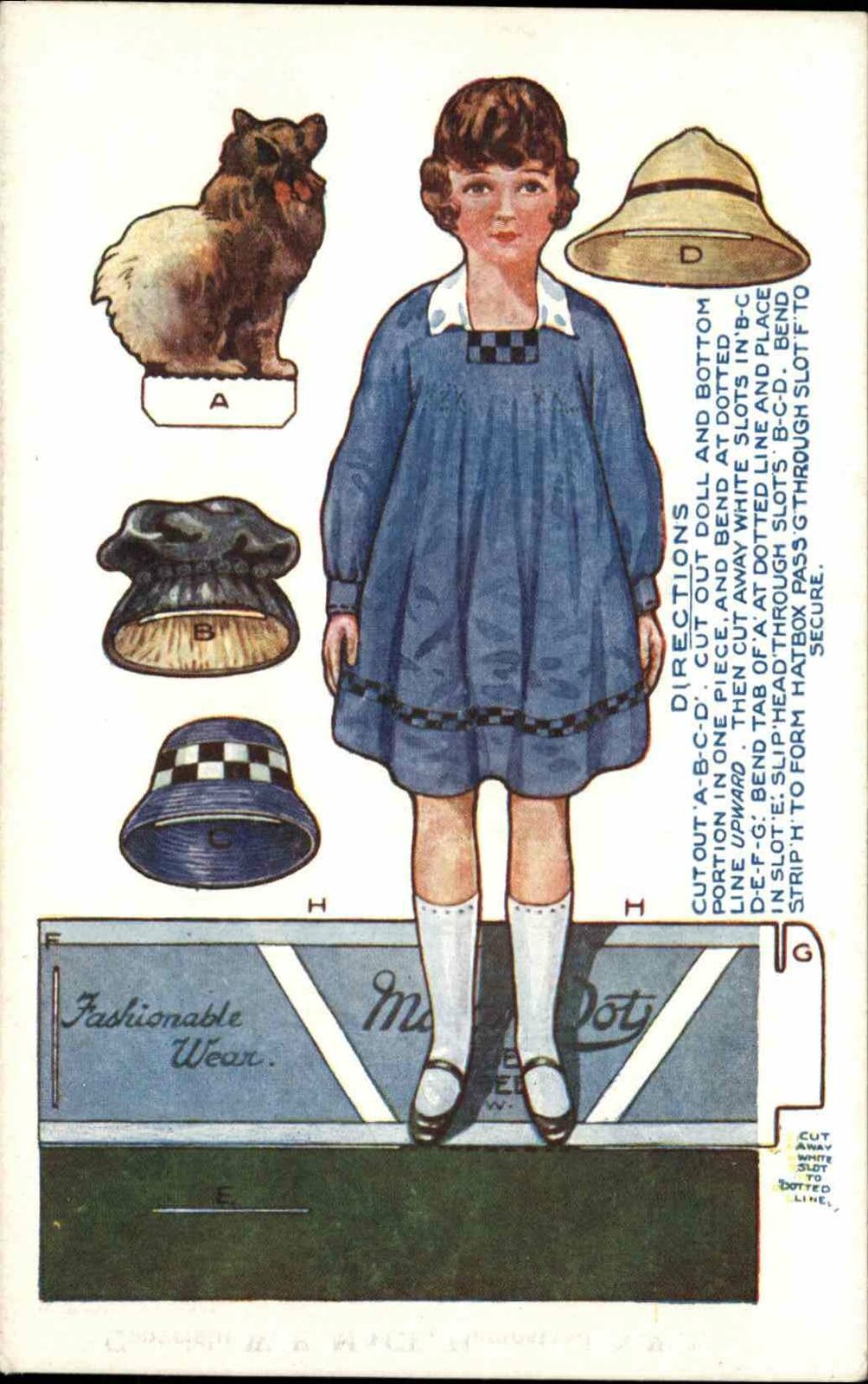 Paper Doll Cut Out Novelty Mechanical WE Mack Toy Town Series Postcard c1915