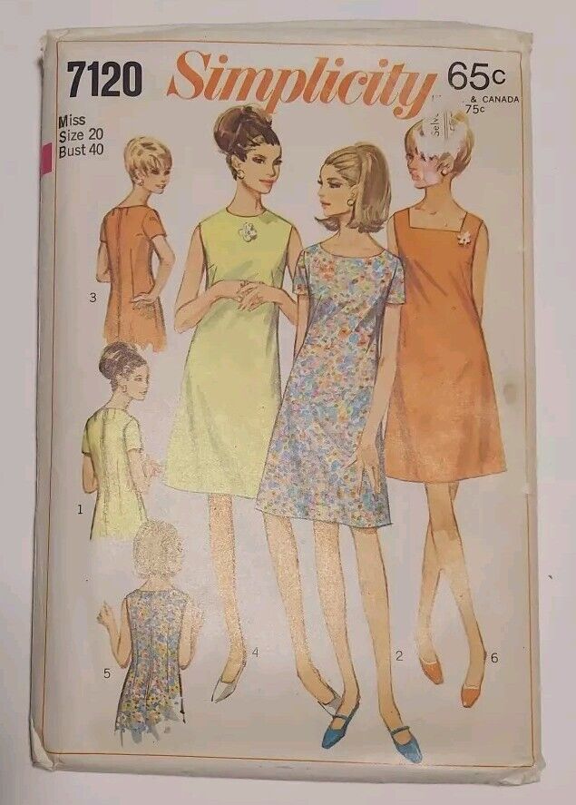 Simplicity sewing pattern vintage retro miss size 20 dress 1967 60's