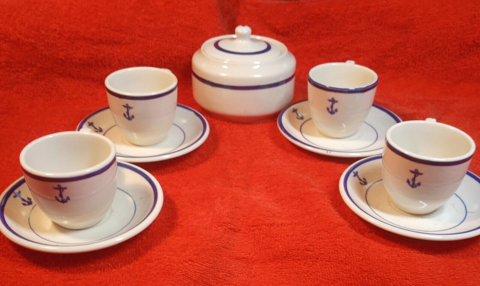 Shenango U.S. NAVY White Blue Anchor  Demitasse cup and saucer set of 4