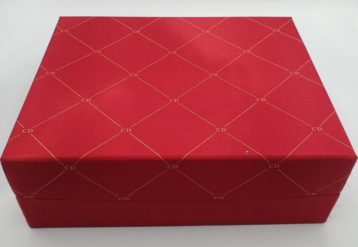 Vintage CHRISTIAN DIOR Designer Red & Gold Perfume Empty Box Logo CD 8 x 7 x 3