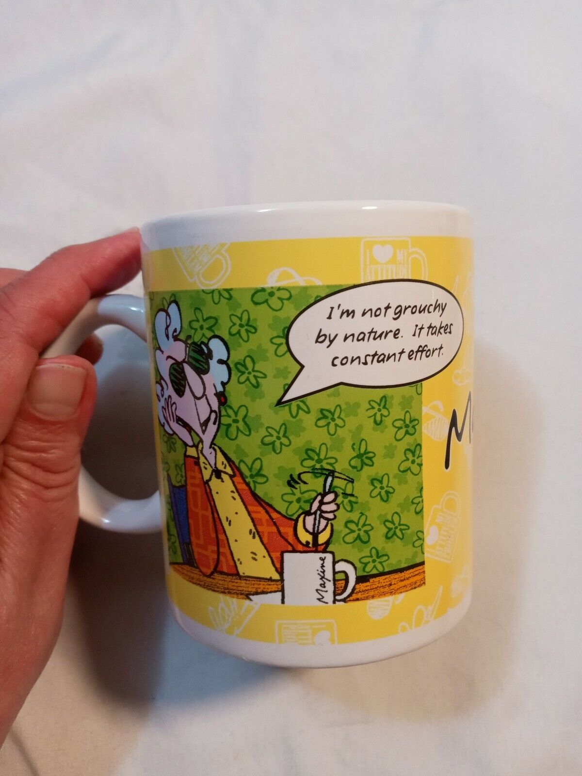 Maxine Yellow Ceramic Coffee Cup I\'m Not Grouchy by nature. Breakfast in bed