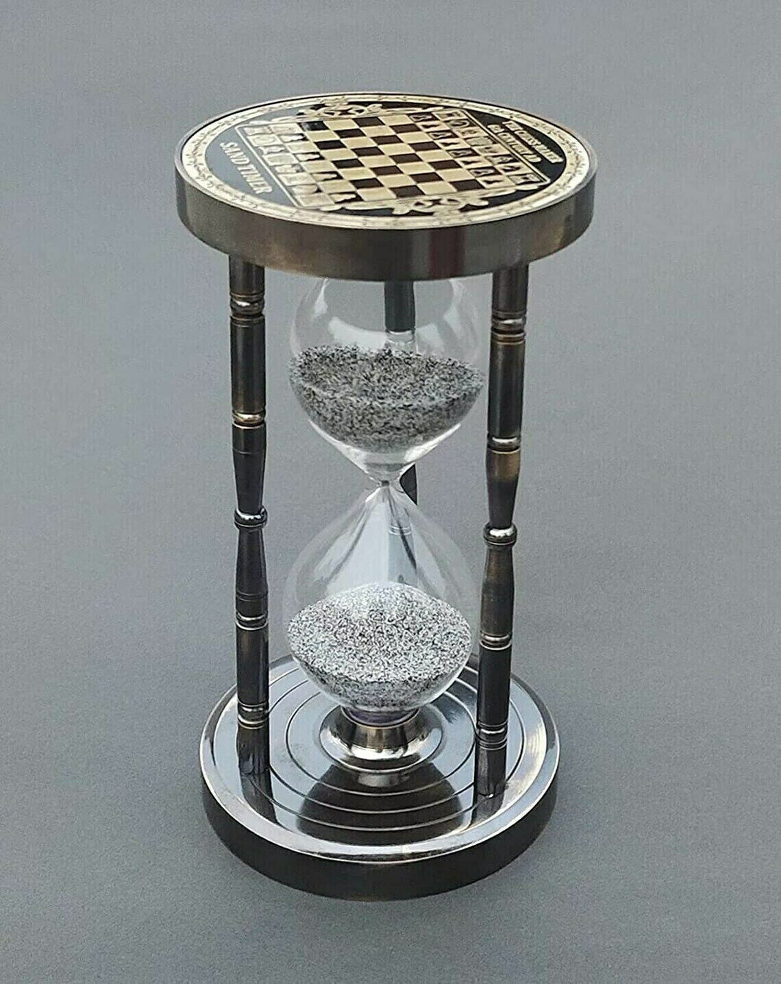 Chrome Chess Design Nautical Sand Timer Vintage Collectible Decor Hourglass