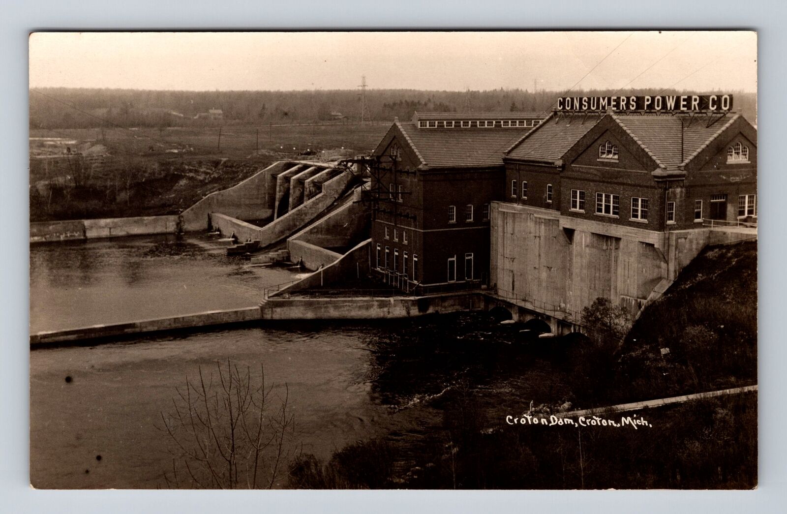 Croton MI-Michigan, RPPC, Scenic View Of Croton Dam, Antique, Vintage Postcard