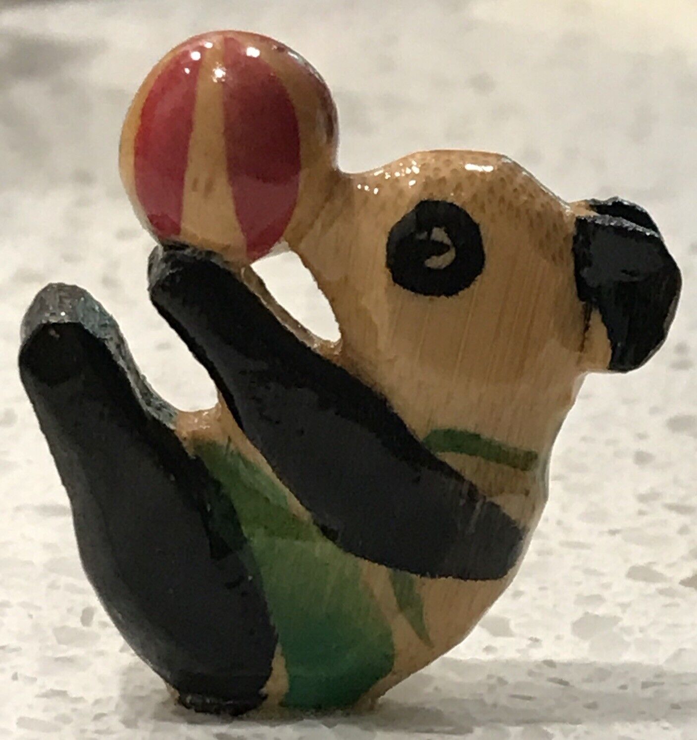 Miniature Handpainted Wooden Panda with Ball