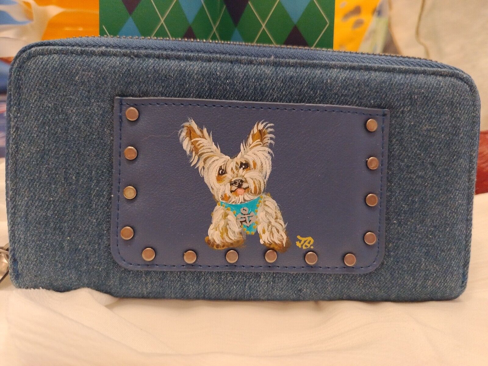 Hand Painted Yorkie painting♡Wallet Yorkshire Terrier:) Anchor To My Heart Line 