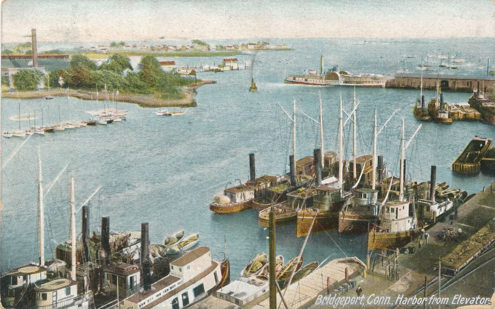 BRIDGEPORT CT - Harbor From Elevators Postcard - udb - 1907