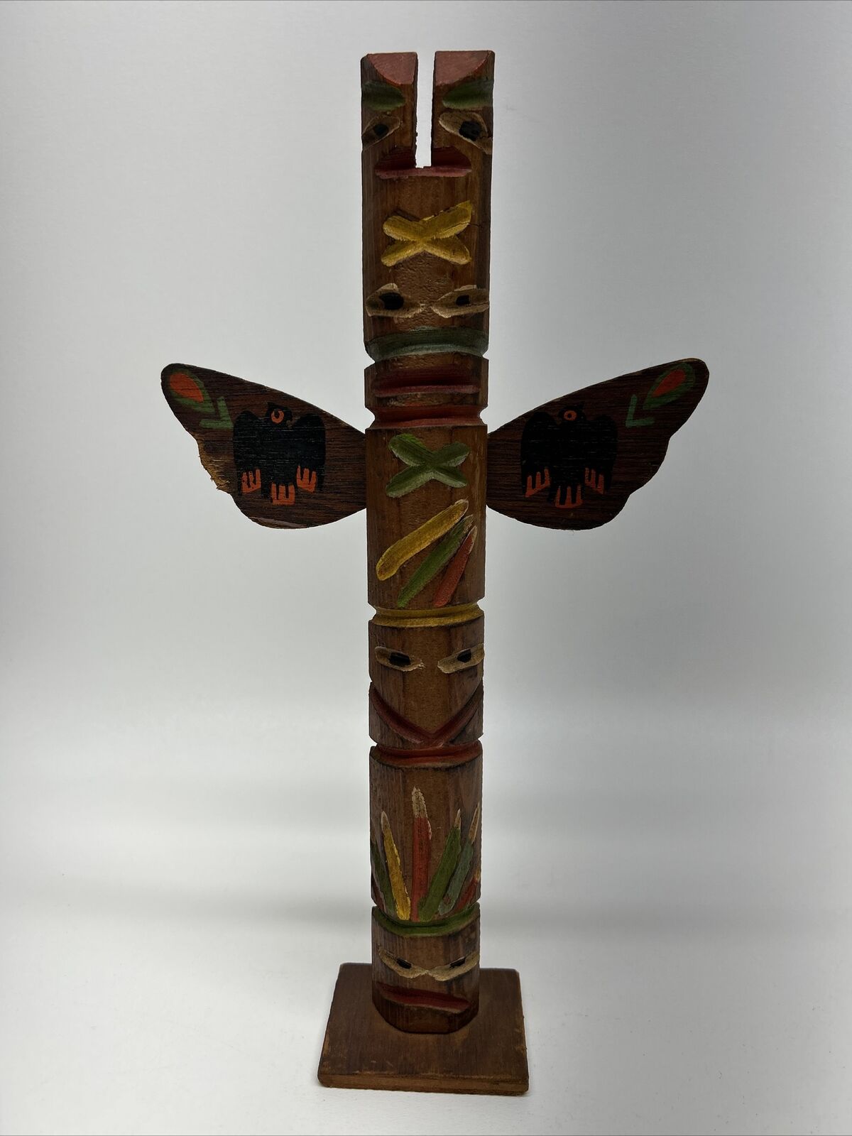 Vintage Native American Indian Wooden Totem Pole, Genuine Indian Made