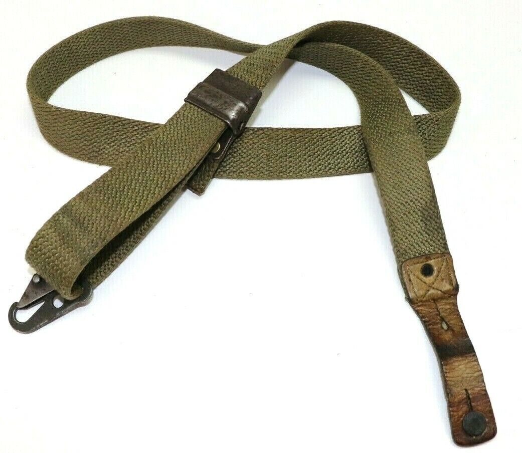 used Spanish OD nylon rifle sling 46 1/2 in L x 1 3/8 in w button each E8390