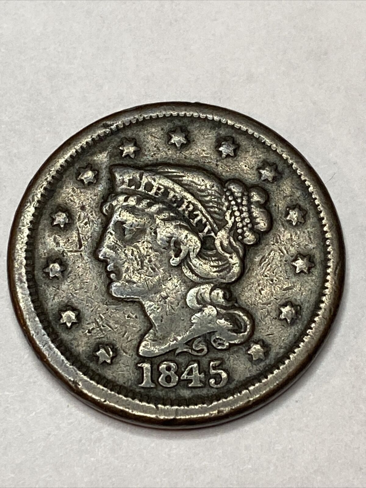 1845 Coronet Head Copper Large Cent 