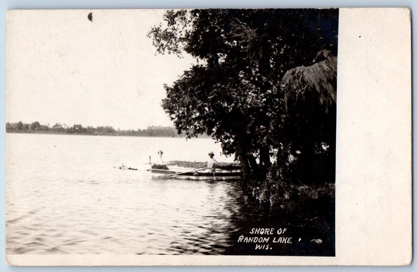 Random Lake Wisconsin WI Postcard RPPC Photo Shore Boating c1910's Antique