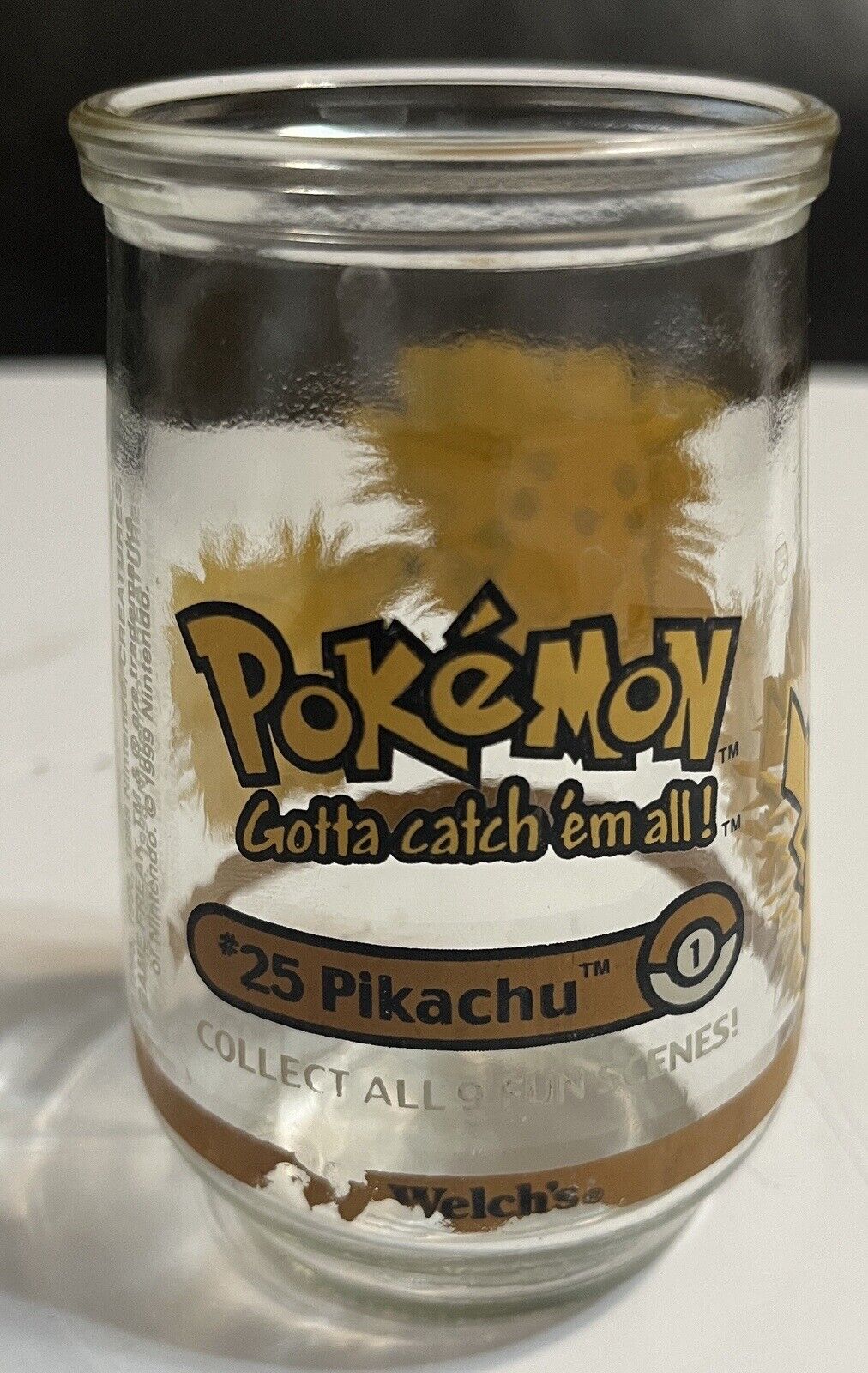 Welch\'s 1999 Nintendo Pokemon #25 Pikachu Collectible Jelly Jar Glass Used