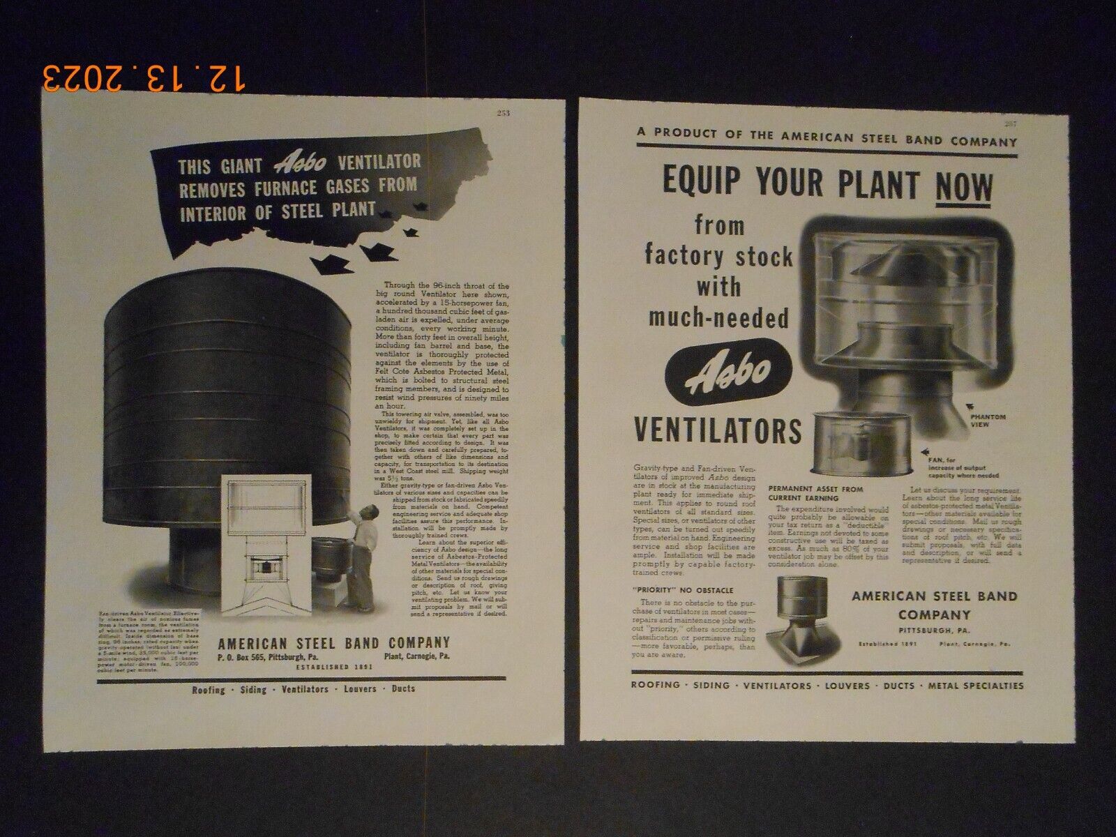 3 1943 American Steel Band CO ads Felt Cote Asbestos Protected Metal Mido Watch