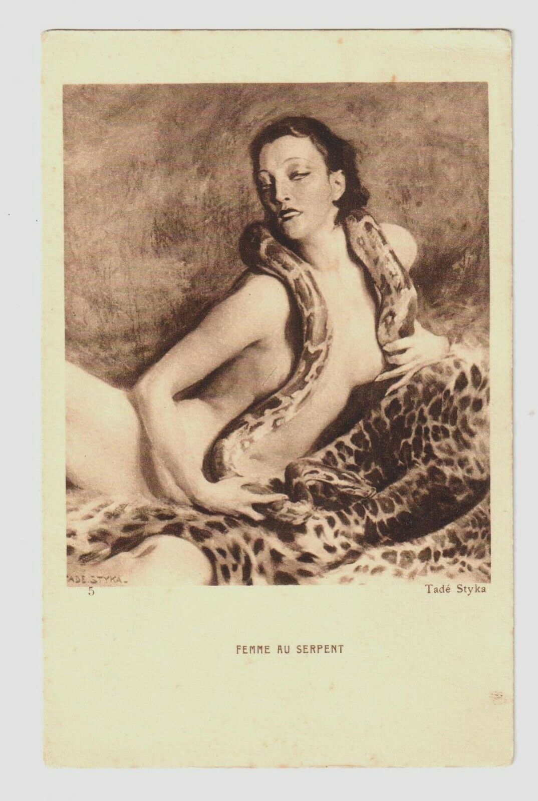 Nude Woman Tade Styka - Woman with seprent Vintage postcard /318