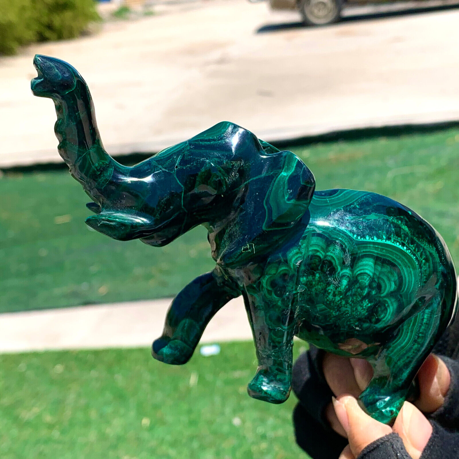 483G Natural glossy Malachite Crystal  Handcarved elephant mineral sample